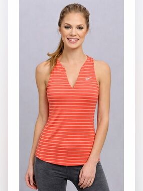 ✔️Nike Women's Coral and White Striped Tank Top✔️